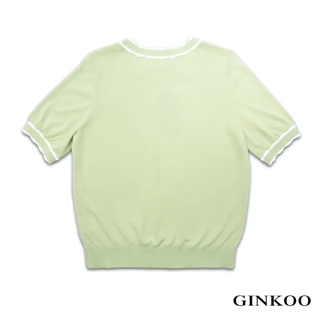 【GINKOO 俊克】配色花邊圓領針織上衣