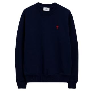 【AMI PARIS】春夏新款 男女同款 愛心A圖騰小LOGO 長袖運動衫-深藍色(S號、M號、L號、XL號)
