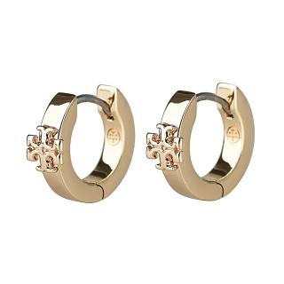 【TORY BURCH】TORY BURCH雙T標誌環狀造型卡扣式耳環(金)