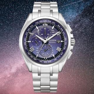【CITIZEN 星辰】GENTS 限定款浩瀚星空光動能電波鈦金屬時尚男錶-藍x銀/41.5mm(AT8240-66L)