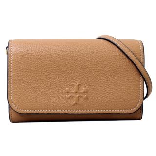 【TORY BURCH】THEA荔枝紋皮革附卡夾袋斜揹包(氣質棕)