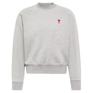 【AMI PARIS】春夏新款 男女同款 愛心A圖騰小LOGO 長袖運動衫-淺灰色(S號、M號、L號、XL號)