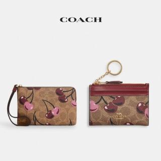 【COACH】蔻馳官方直營 經典Logo櫻桃印花拉鍊手腕包 手拿包/迷你簡約型證件包 卡夾 零錢包(CZ450/CZ462)