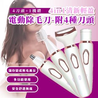 【無痛除毛】4in1清新輕盈電動除毛刀-附4種刀頭(私密處除毛 USB 修眉刀 剃毛器 美體機 脫毛儀 腋下腋毛)