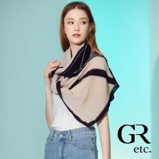 【GLORY21】速達-網路獨賣款-etc.簡約雙色菱格摺摺圍巾(黑色)