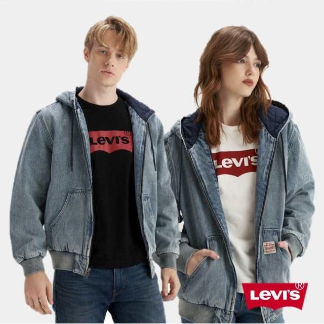 【LEVIS 官方旗艦】男款 寬鬆版牛仔鋪棉連帽外套 / 精工中藍染石洗 熱賣單品 A3222-0000