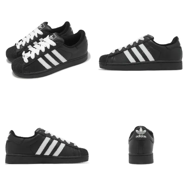 【adidas 愛迪達】休閒鞋 Superstar II 男鞋 女鞋 黑 白 經典 皮革 貝殼頭 三葉草 情侶鞋 愛迪達(JI3538)
