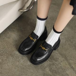 【WYPEX】現貨+預購 馬銜扣真皮粗跟樂福鞋女鞋 厚底增高通勤鞋(2色)