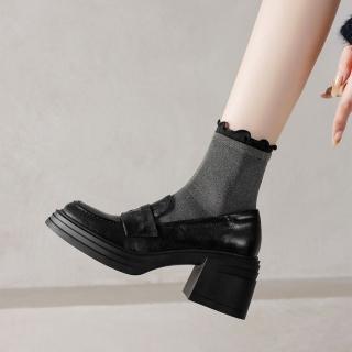 【WYPEX】素面真皮粗跟樂福鞋女鞋 增高厚底鞋
