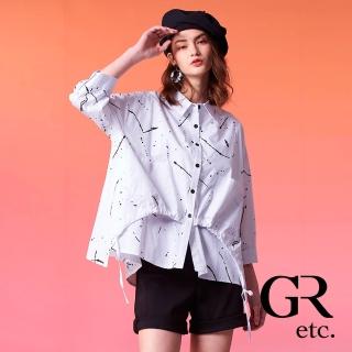 【GLORY21】速達-網路獨賣款-etc.質感印染抽繩造型七分袖襯衫(白色)