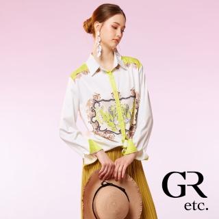 【GLORY21】速達-網路獨賣款-etc.法式印花圖騰長袖襯衫(黃色)