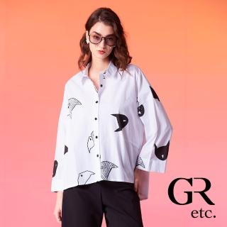 【GLORY21】速達-網路獨賣款-etc.俏皮童趣圖案寬袖造型襯衫(白色)