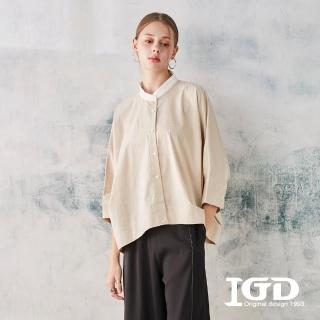 【IGD 英格麗】速達-網路獨賣款-寬版短袖立領襯衫(卡其綠)