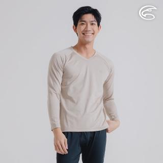 【ADISI】男V領遠紅外線彈性速乾保暖衣 AU2421012 雙色砂黃 S-2XL(磨毛 刷毛 快乾 白竹炭 消臭 內著衣)
