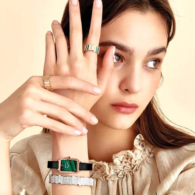 Folli Follie WF22B015GPY/WF22B Folli Follie WF22B015GPY/WF22B015GPYS 優雅 氣質 方形 孔雀綠寶石紋錶盤 女士 石英 手錶