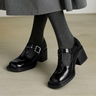 【WYPEX】法式方頭粗跟真皮瑪莉珍鞋女鞋 增高鞋