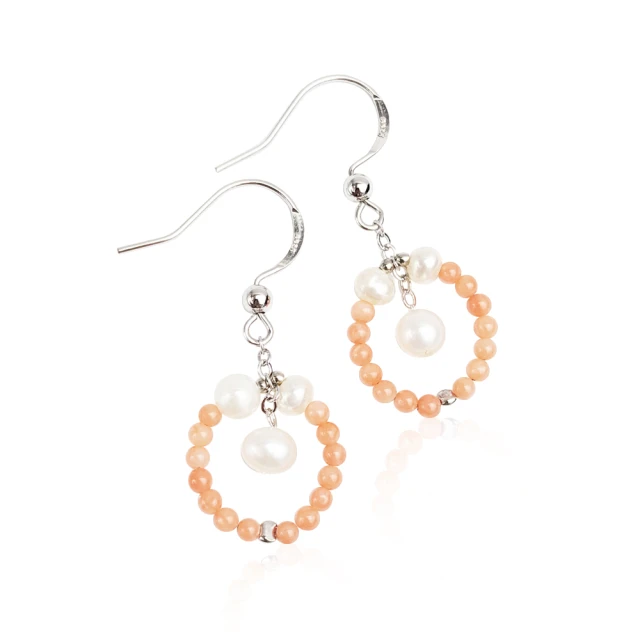 大東山樑御珊瑚大東山樑御珊瑚 天然粉珊瑚珍珠環環耳環(優雅古典)