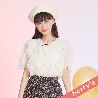【betty’s 貝蒂思】蝴蝶結小立領透紗公主袖襯衫(米白)