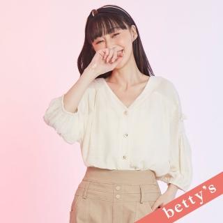 【betty’s 貝蒂思】花朵鈕釦雪紡五分袖V領襯衫(米白)