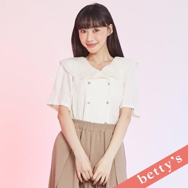 【betty’s 貝蒂思】雙排花花釦雪紡翻領短袖襯衫(米白)