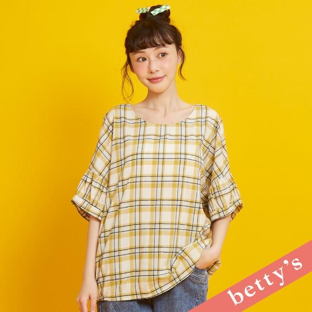 【betty’s 貝蒂思】刺繡格紋圓領寬版上衣(淺綠)