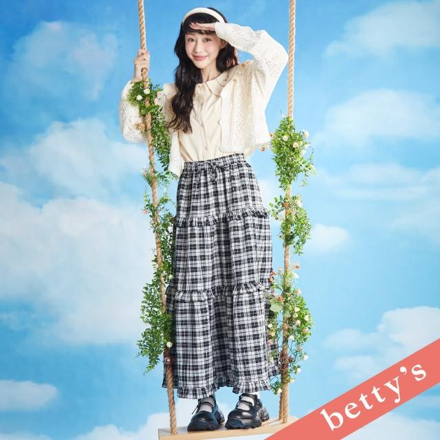 【betty’s 貝蒂思】格紋荷葉邊拼接蛋糕裙(黑色)