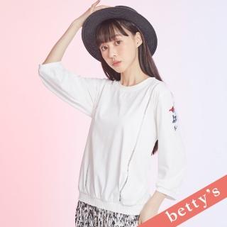 【betty’s 貝蒂思】小鳥刺繡鏤空蕾絲七分袖T-shirt(白色)