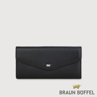 【BRAUN BUFFEL 德國小金牛】臺灣總代理 維那斯-B 12卡兩折長夾-黑色(BF849-621-BK)