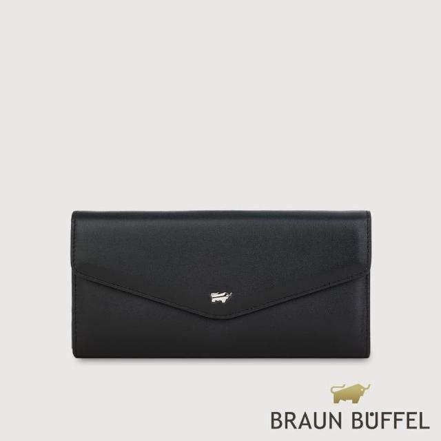 【BRAUN BUFFEL 德國小金牛】台灣總代理 維那斯-B 12卡兩折長夾-黑色(BF849-621-BK)
