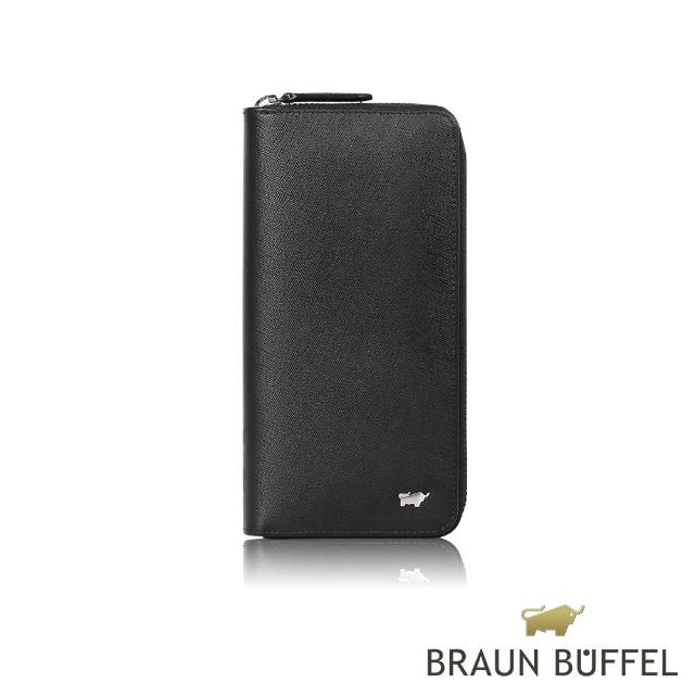 【BRAUN BUFFEL 德國小金牛】台灣總代理 亞當 8卡拉鍊長夾-黑色(BF504-601-BK)