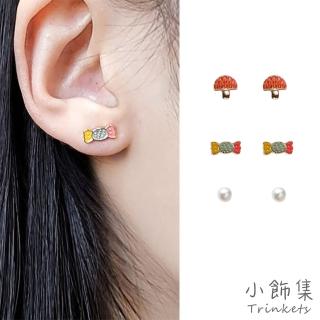 【小飾集】韓國設計S925銀針迷你糖果珍珠蘑菇耳釘3對套組(S925耳釘 珍珠耳釘 蘑菇耳釘)