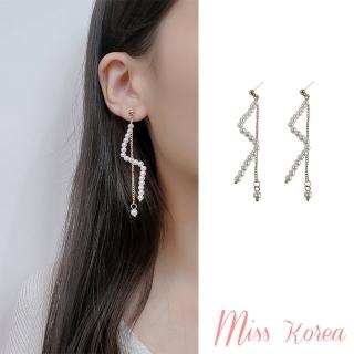 【MISS KOREA】韓國設計S925銀針浪漫珍珠長墜流蘇閃電造型耳環(S925耳環 珍珠耳環 閃電耳環)