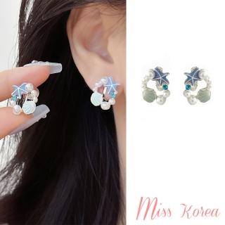 【MISS KOREA】韓國設計S925銀針浪漫珍珠海星貝殼造型耳環(S925耳環 珍珠耳環 貝殼耳環)