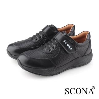 【SCONA 蘇格南】全真皮 樂活舒適側帶休閒鞋(黑色 1292-1)