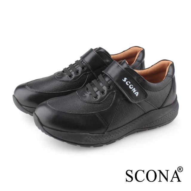 【SCONA 蘇格南】全真皮 樂活舒適側帶休閒鞋(黑色 1292-1)