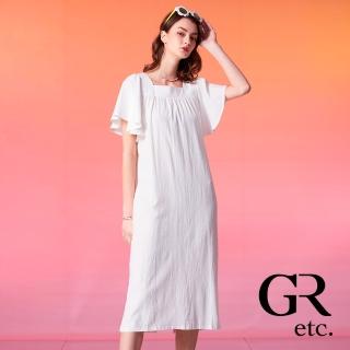 【GLORY21】速達-網路獨賣款-etc.甜美素色荷葉袖方領長洋裝/連身裙(白色)