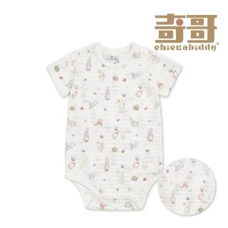 【奇哥】比得兔 嬰幼童裝 跳跳兔短袖側開包屁衣/兔裝-天絲橫紋單面布(6-36個月)