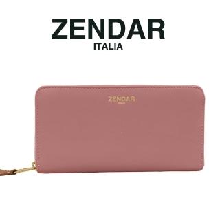 【ZENDAR】臺灣總代理 超柔軟頂級小羊皮拉鍊長夾 黛安娜系列(桃粉色)