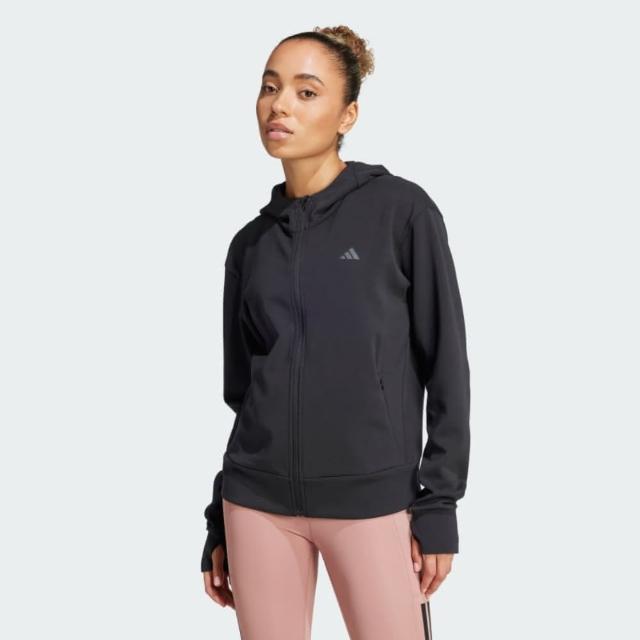 【adidas 愛迪達】外套 女 運動連帽外套 D4T FZ HOODIE 黑 JP2654