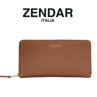【ZENDAR】臺灣總代理 限量1折 超柔軟頂級小羊皮拉鍊長夾 黛安娜系列 全新專櫃展示品(琥珀色 贈禮盒提袋)