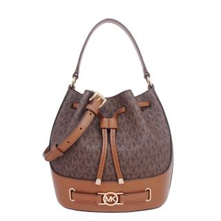 【Michael Kors】REED系列金字LOGO PVC拼接皮革 手提包 / 斜揹包 / 水桶包(字母咖)