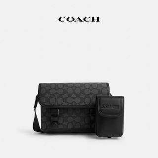 【COACH】蔻馳官方直營 LEAGUE經典Logo多功能斜揹包-炭黑色/黑色(CU370)