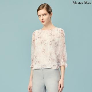 【Master Max】輕柔印花圓領七分荷葉袖雪紡上衣(8514005)