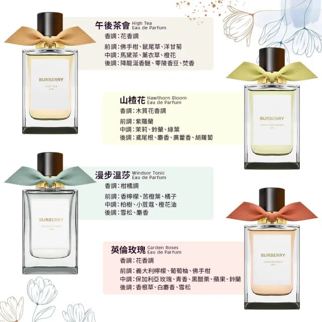 【BURBERRY 巴寶莉】高訂系列 淡香精 100ml(國際航空版/山楂花/午後茶會/英倫玫瑰/漫步溫莎)