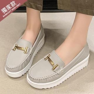 【baibeauty 白鳥麗子】MIT百搭純色皮革金屬馬鞍釦厚底包鞋(訂製款懶人鞋)