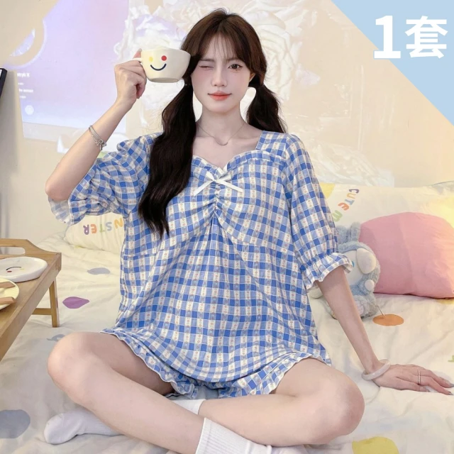 Chic Chic 琪琪 1套組-趣味小熊棉質翻領居家套裝(