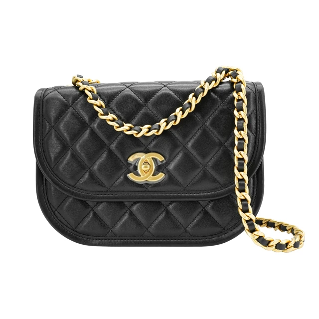 CHANEL 香奈兒CHANEL 香奈兒 展示品 小牛皮菱格霧金鍊二用馬鞍包(AS4845-黑)