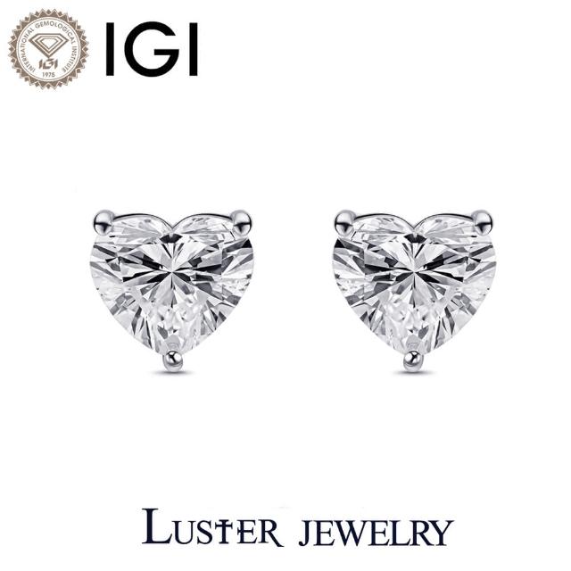 【Luster】寵愛女王! IGI 1克拉 18K金 培育鑽 心形 18K金 鑽石耳環(IGI培育鑽石X2總重2.00ct)