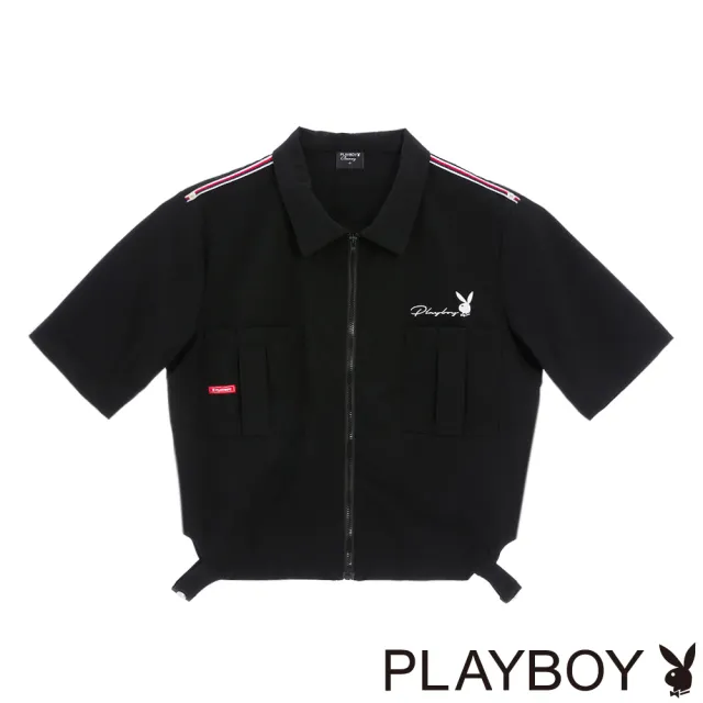 【PLAYBOY】短版造型下擺工裝外套(黑色)