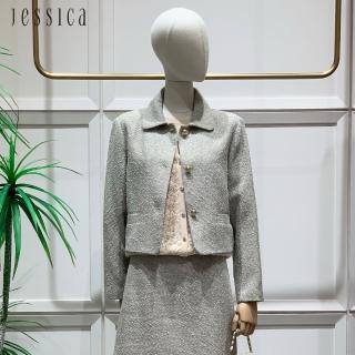 【JESSICA】氣質百搭小香風小翻領金蔥長袖外套244009
